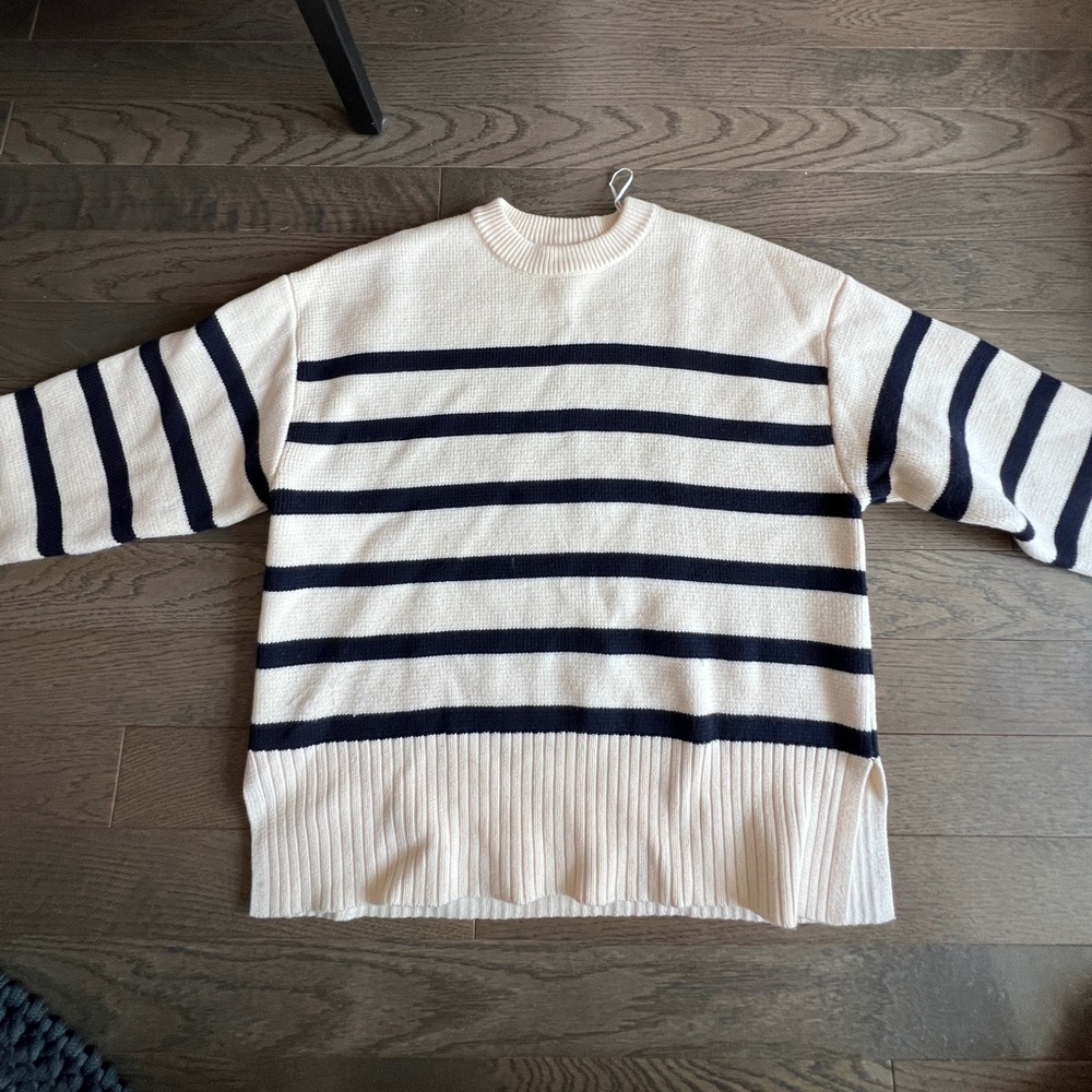 Zara Striped Sweater - Women’s - S - Cream w/ Navy Stripes